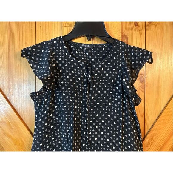 Madewell  Romper Size Extra Small 100% Silk Black White Polkadot  Ruffle Trim Po - Picture 3 of 6